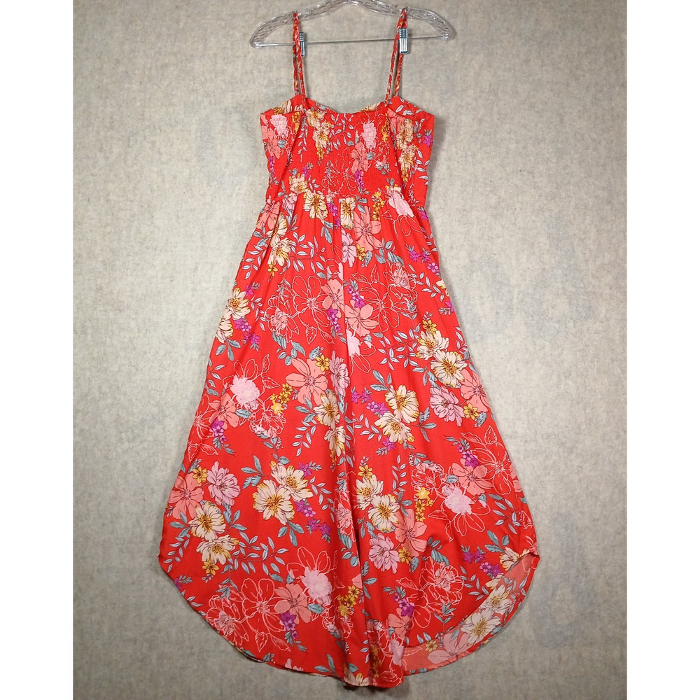 BOG Collective Red Floral Sweetheart Wide Leg Jumpsuit Vacation Style LARGE EUC - Picture 5 of 9